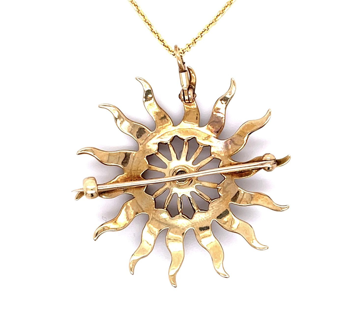Original Victorian .35ct Diamond + Pearl 14KY Sunburst Pendant (Antique 1880s)