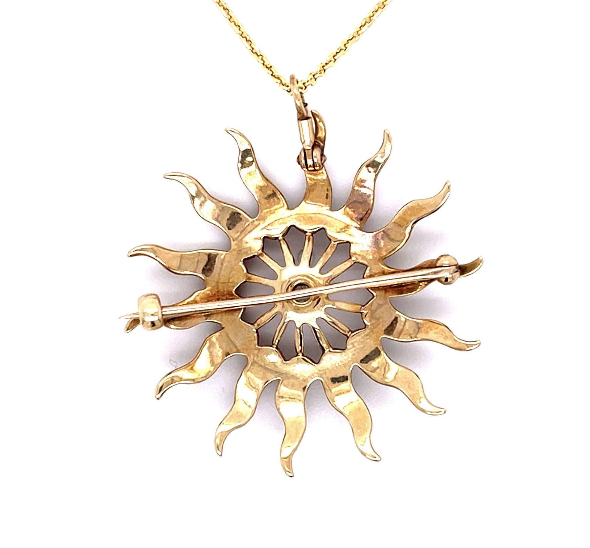 Original Victorian .35ct Diamond + Pearl 14KY Sunburst Pendant (Antique 1880s)