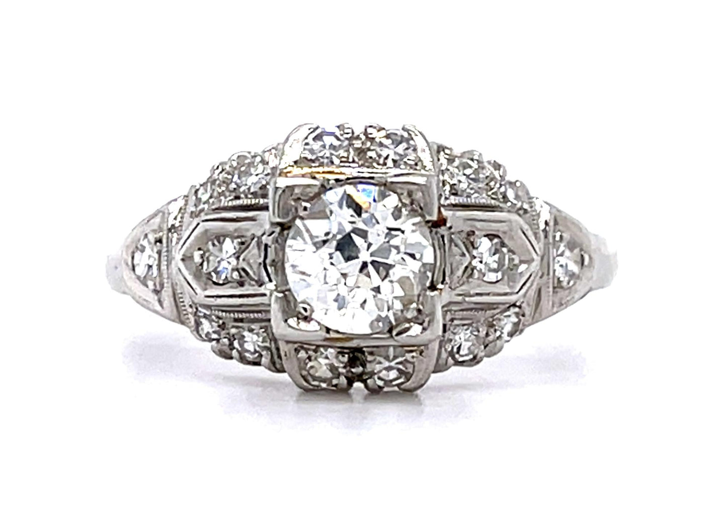 Original Art Deco .66ct J VVS2 Old European Diamond Platinum Ring