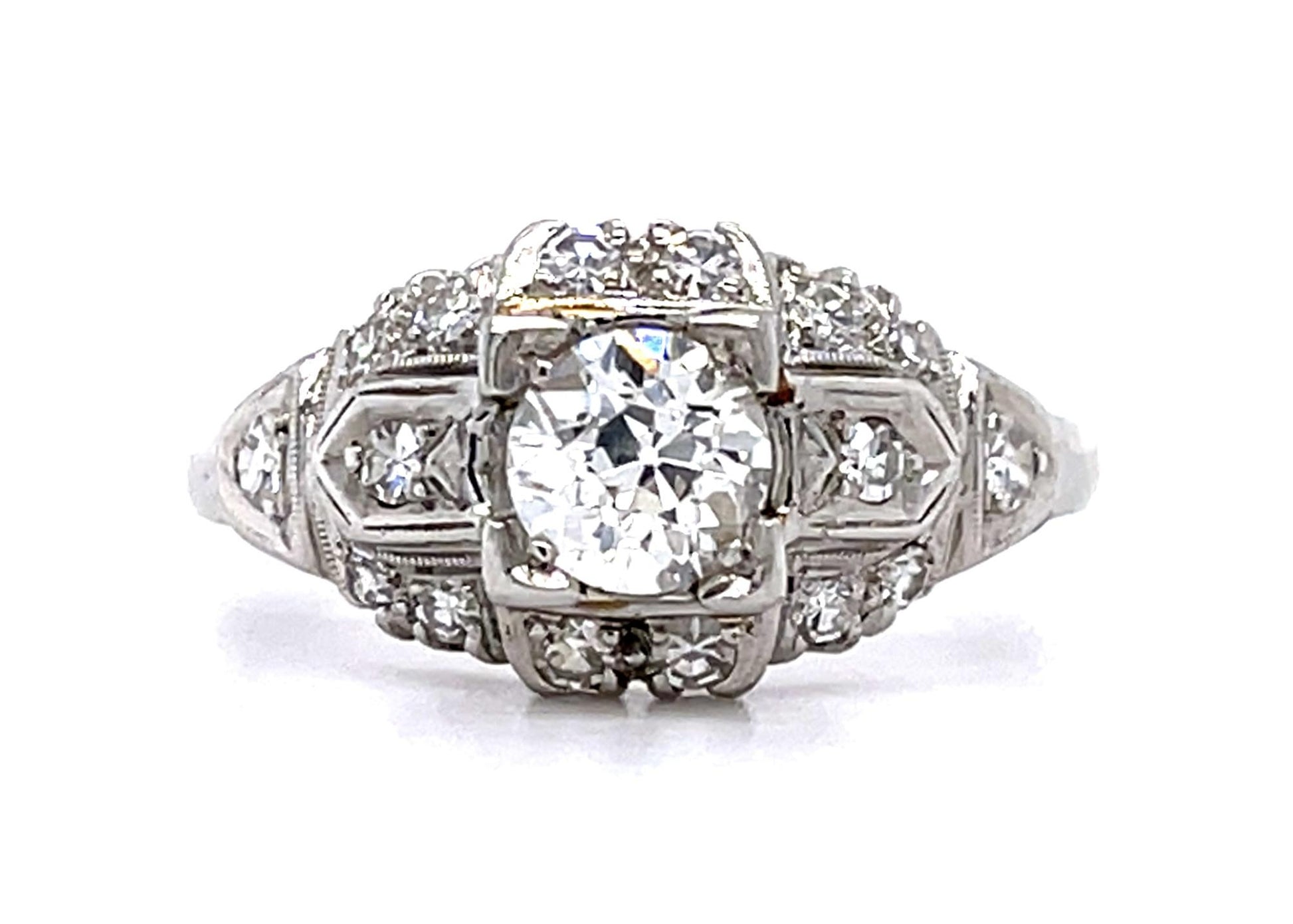 Original Art Deco .66ct J VVS2 Old European Diamond Platinum Ring