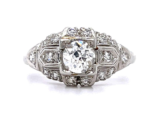 Original Art Deco .66ct J VVS2 Old European Diamond Platinum Ring