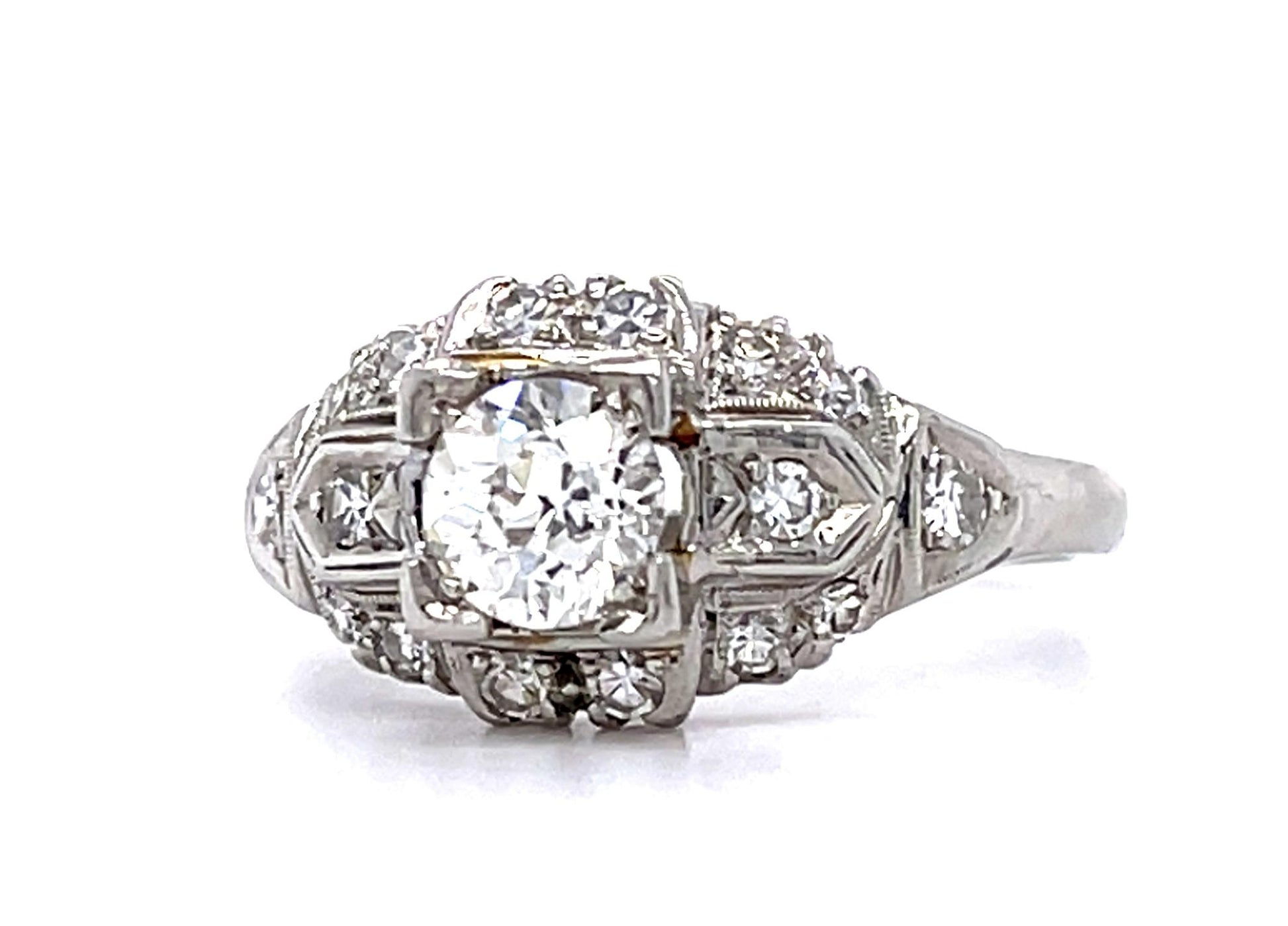 Original Art Deco .66ct J VVS2 Old European Diamond Platinum Ring