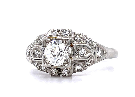 Original Art Deco .66ct J VVS2 Old European Diamond Platinum Ring