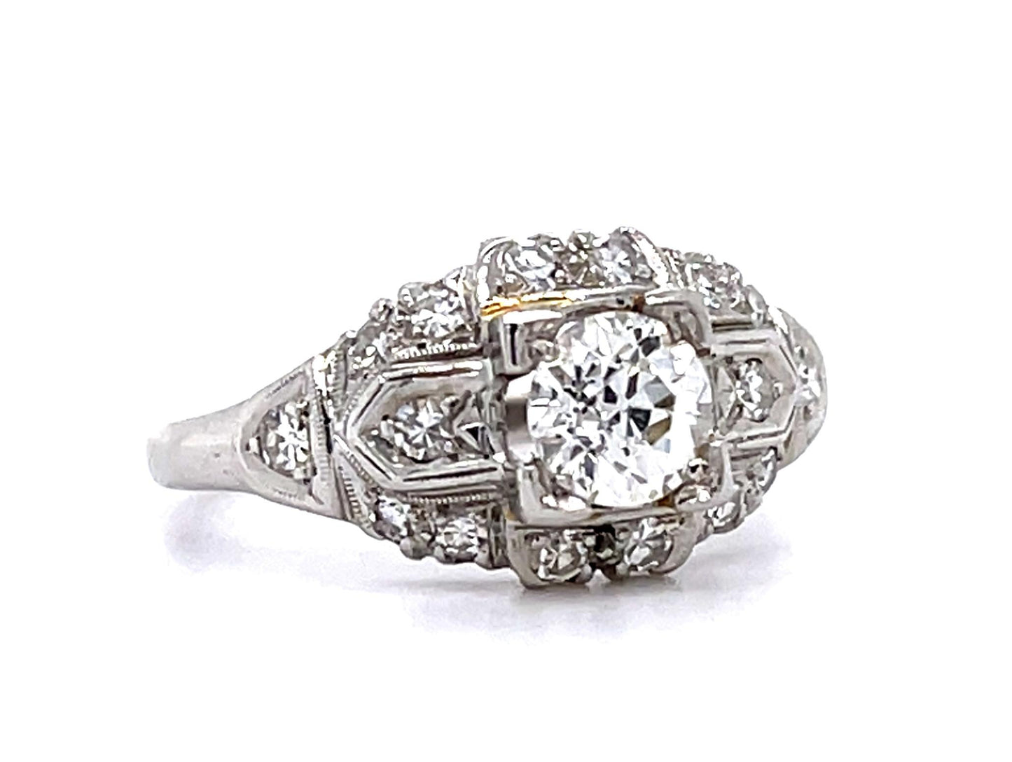Original Art Deco .66ct J VVS2 Old European Diamond Platinum Ring