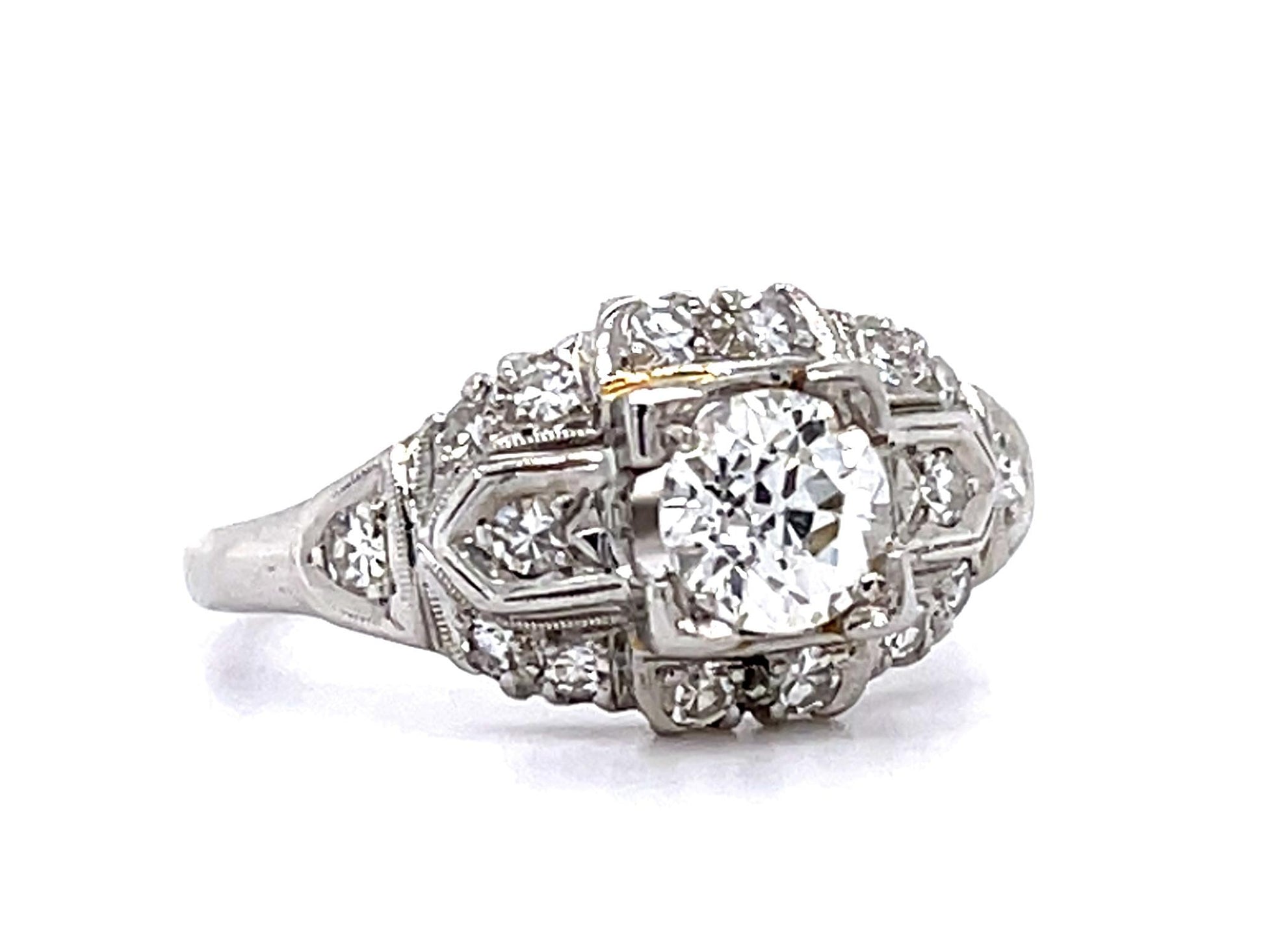 Original Art Deco .66ct J VVS2 Old European Diamond Platinum Ring