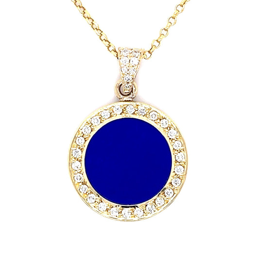 Blue Lapis + .50ct Diamond 18KY Pendant