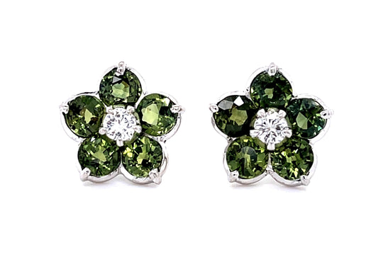 3.20ct Green Sapphire 14KW Stud Earrings