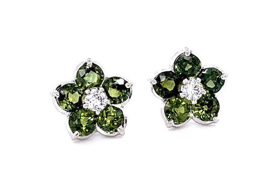 3.20ct Green Sapphire 14KW Stud Earrings