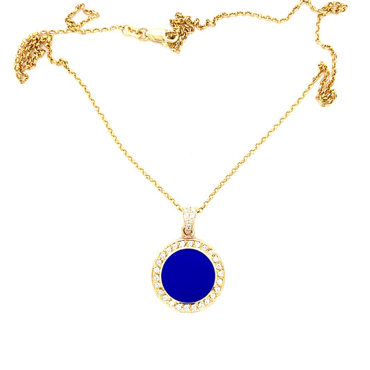 Blue Lapis + .50ct Diamond 18KY Pendant