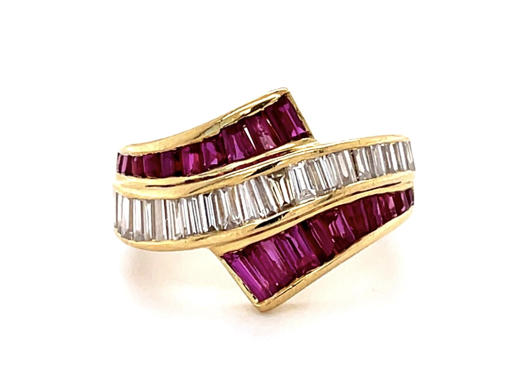 1.45ct Ruby 1.06ct Baguette Diamond 18KY Ring