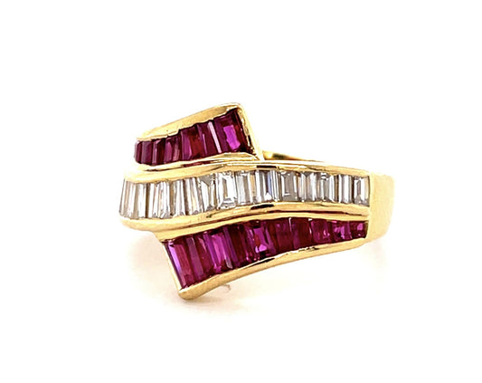 1.45ct Ruby 1.06ct Baguette Diamond 18KY Ring