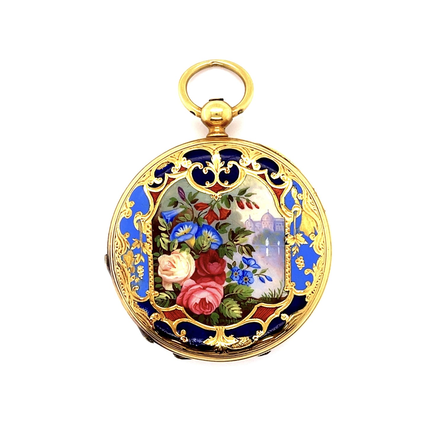Original French Victorian Enamel + Hand painted 18KY Pocket Watch