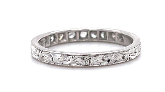 Original Art Deco .34ct Single-cut Diamond 18KW Engraved Ring Band