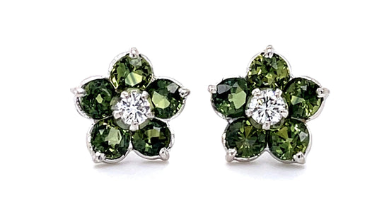 2.10ct Green Sapphire 14KW Stud Earrings