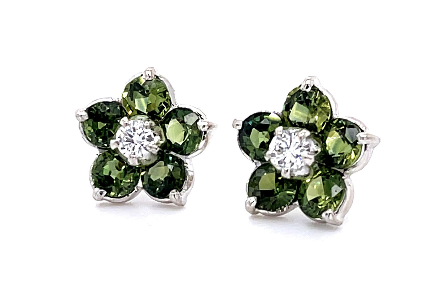 2.10ct Green Sapphire 14KW Stud Earrings