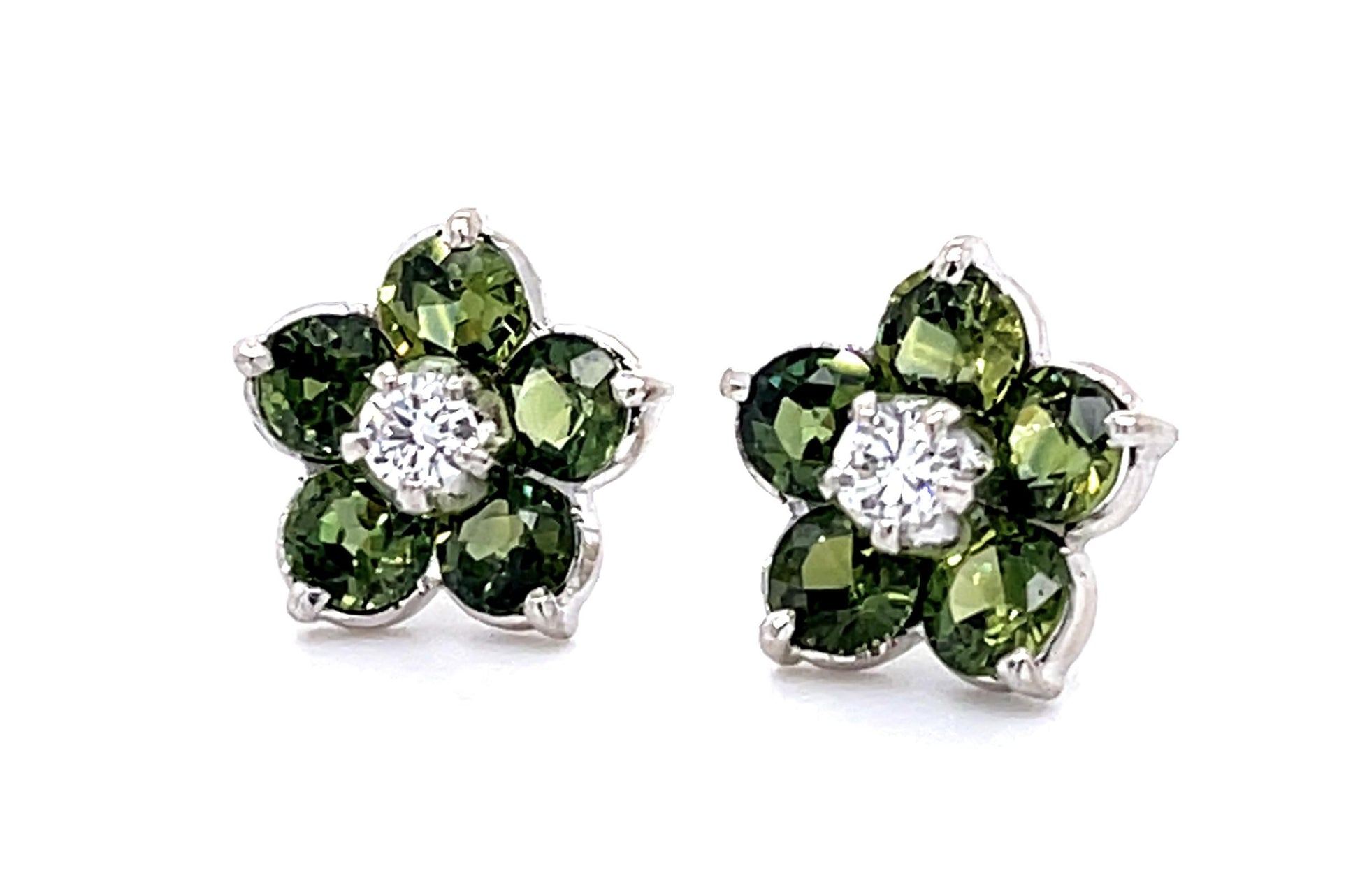 2.10ct Green Sapphire 14KW Stud Earrings