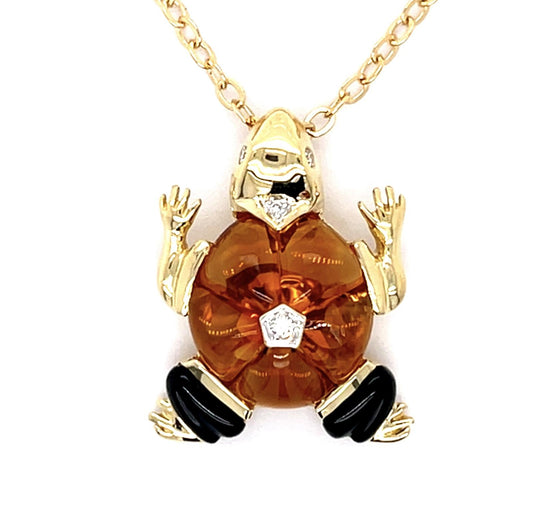 .07ct Diamond, Citrine, Onyx 18KY Pendant