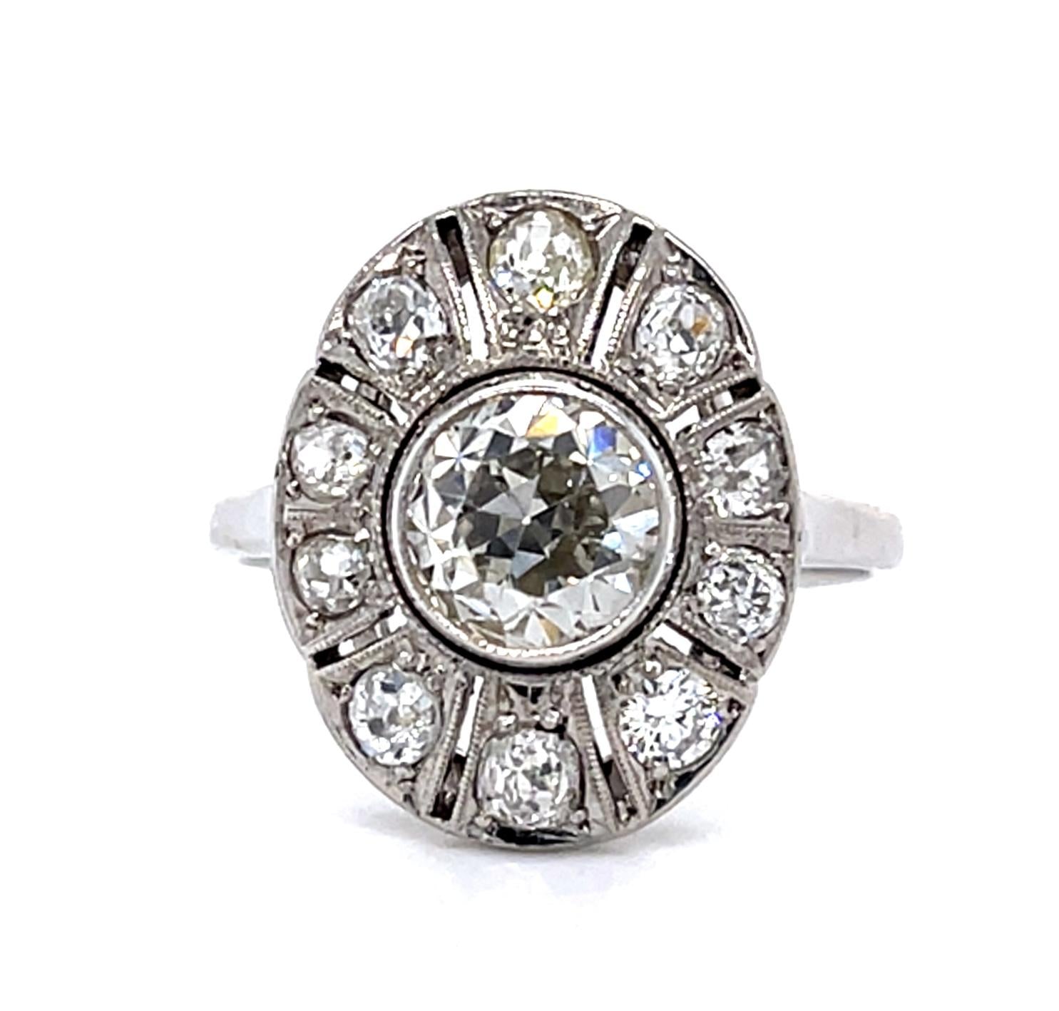 Original Art Deco 1.57ct Old European Diamond 18KW+14KW Ring (Vintage 1930s)