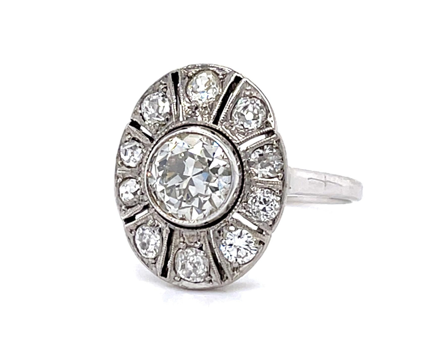 Original Art Deco 1.57ct Old European Diamond 18KW+14KW Ring (Vintage 1930s)