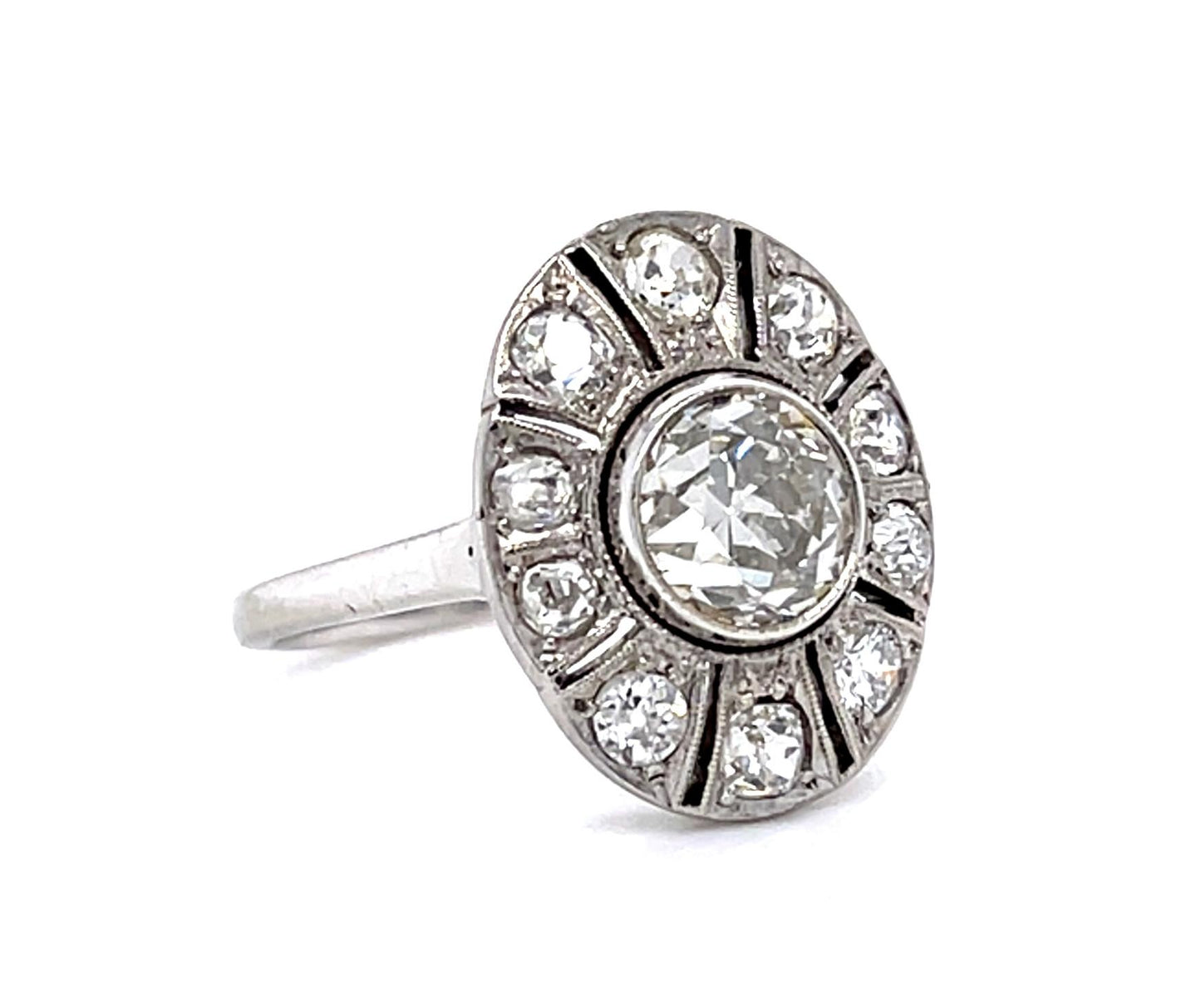 Original Art Deco 1.57ct Old European Diamond 18KW+14KW Ring (Vintage 1930s)