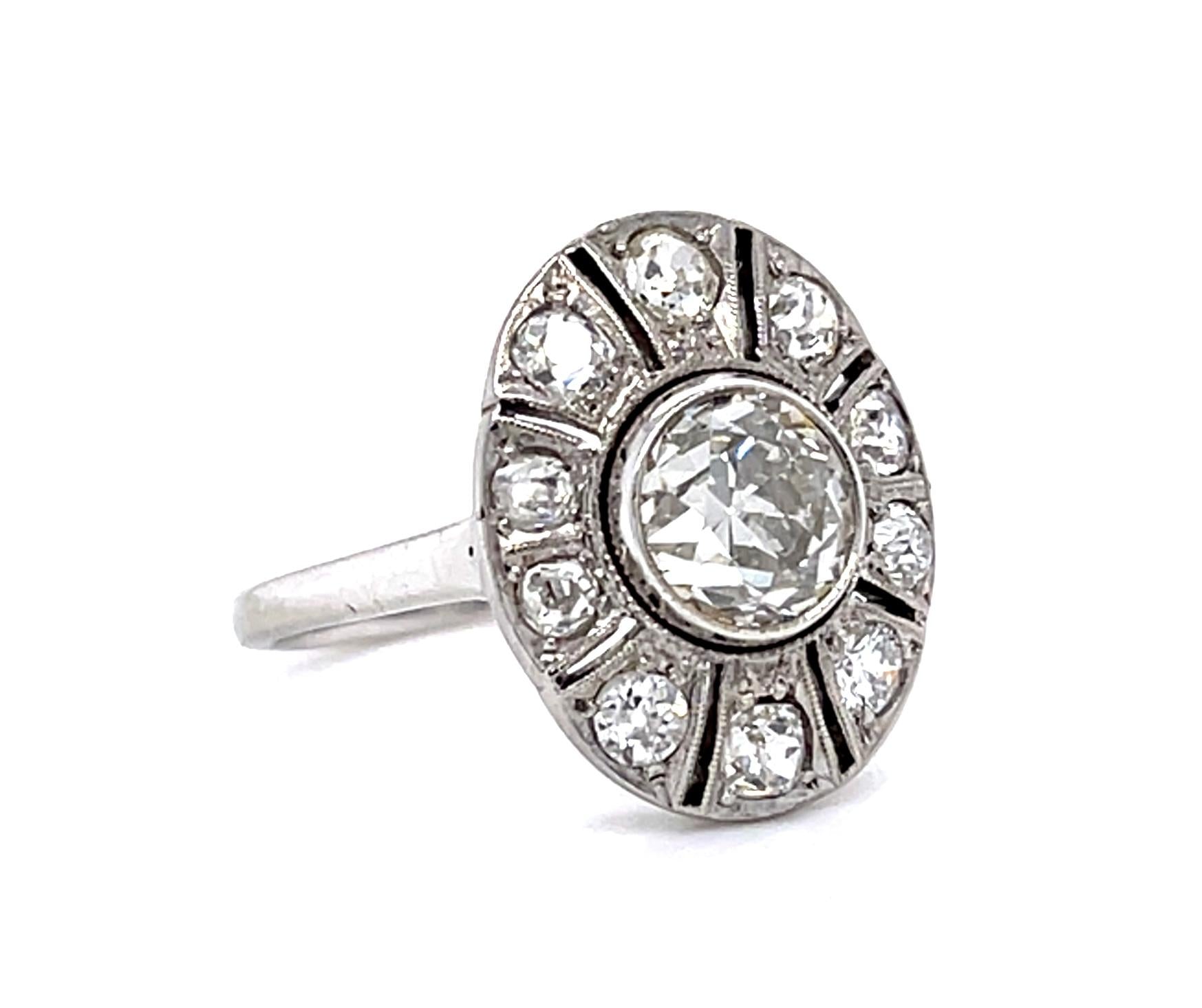 Original Art Deco 1.57ct Old European Diamond 18KW+14KW Ring (Vintage 1930s)