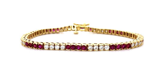 3.50ct (32 Ruby) 2.25ct (32 Diamond) Bezel Set 18KY Line Bracelet