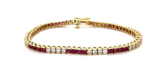 3.50ct (32 Ruby) 2.25ct (32 Diamond) Bezel Set 18KY Line Bracelet