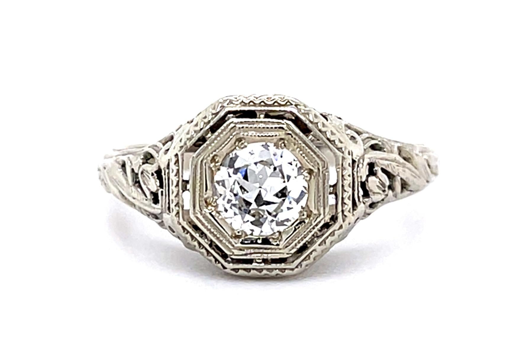 Original Art Deco .44ct Euro Diamond 18KW Ring (Vintage 1930s)