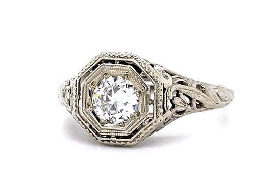 Original Art Deco .44ct Euro Diamond 18KW Ring (Vintage 1930s)