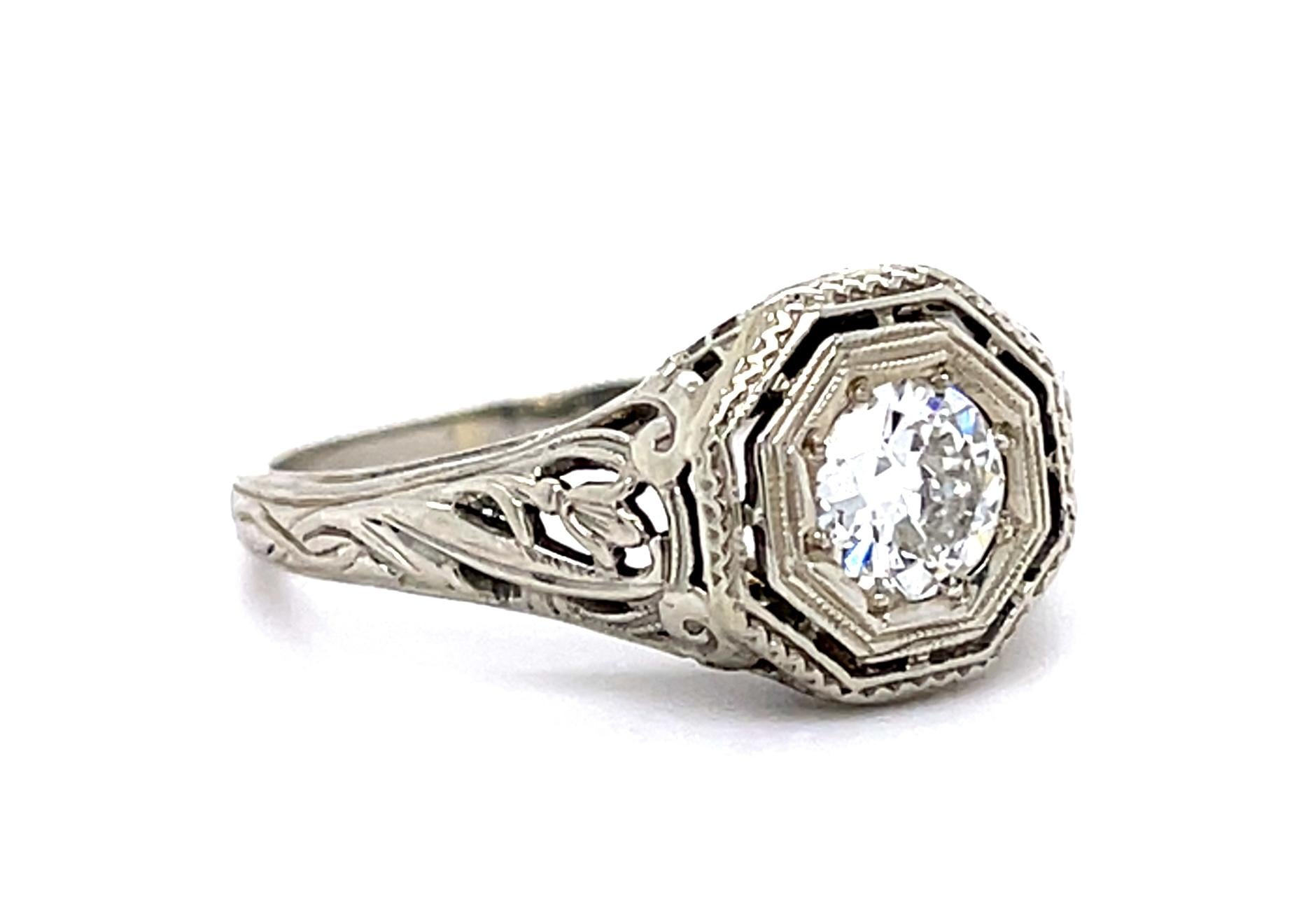 Original Art Deco .44ct Euro Diamond 18KW Ring (Vintage 1930s)