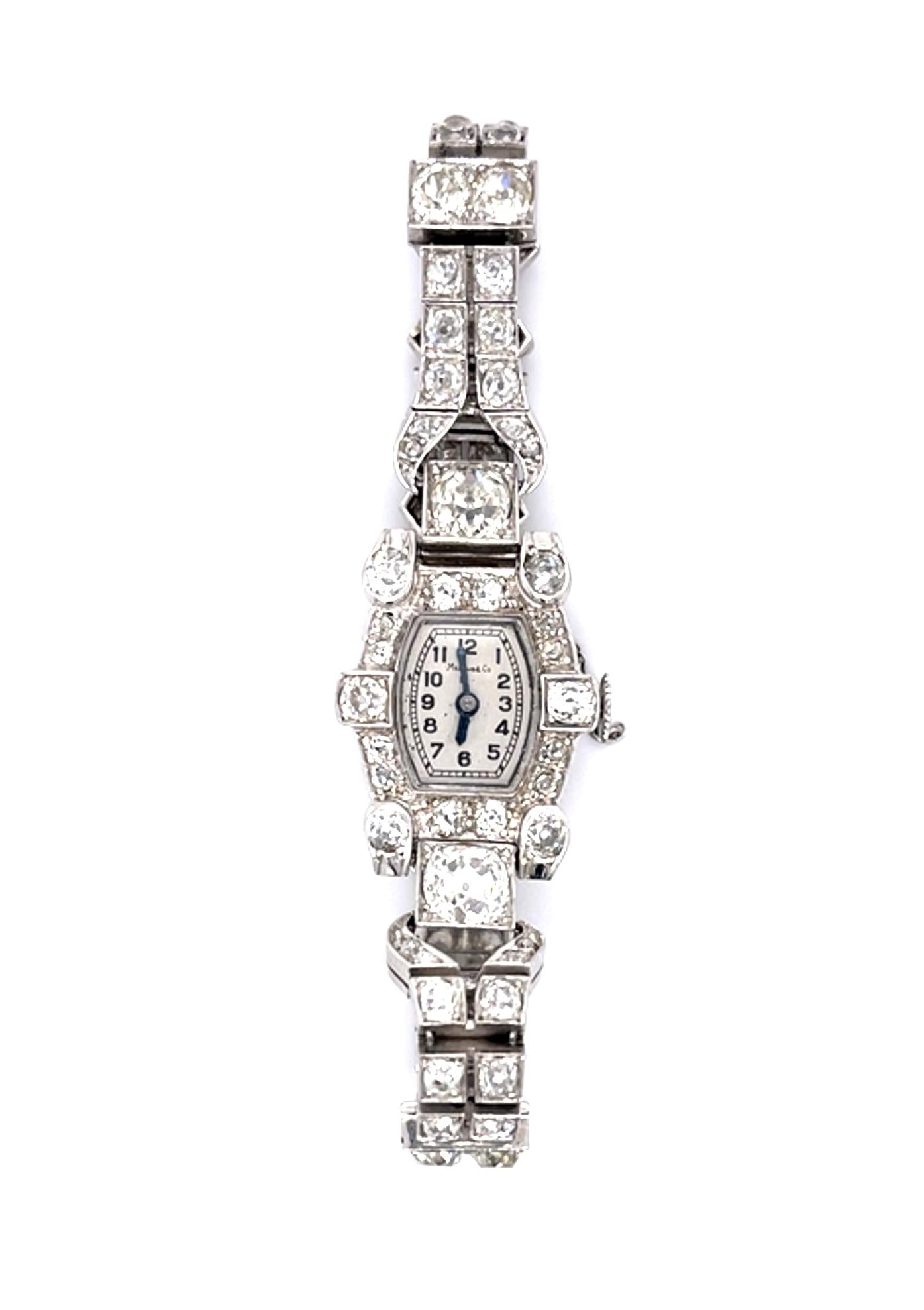 Original Art Deco 2.50ct Old Mine Center Diamond Watch Bracelet (Vintage 1930s)
