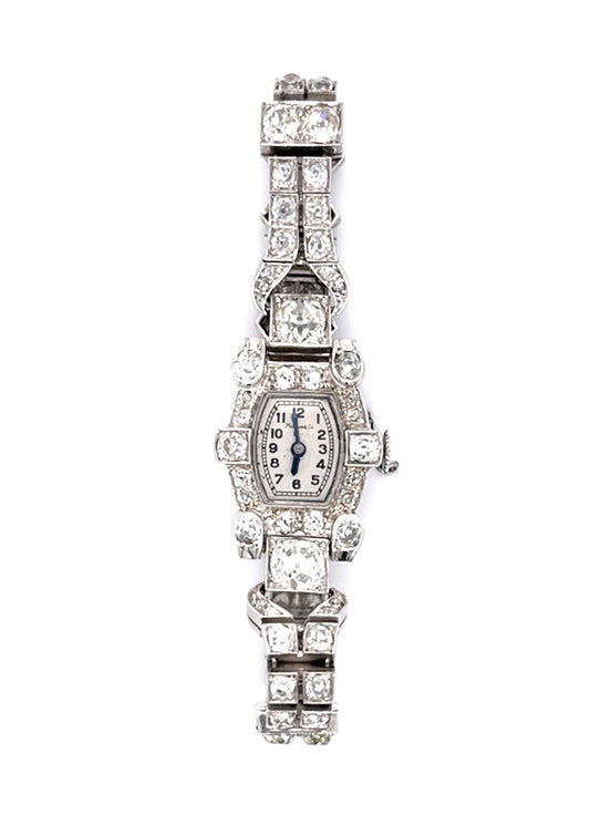 Original Art Deco 2.50ct Old Mine Center Diamond Watch Bracelet (Vintage 1930s)