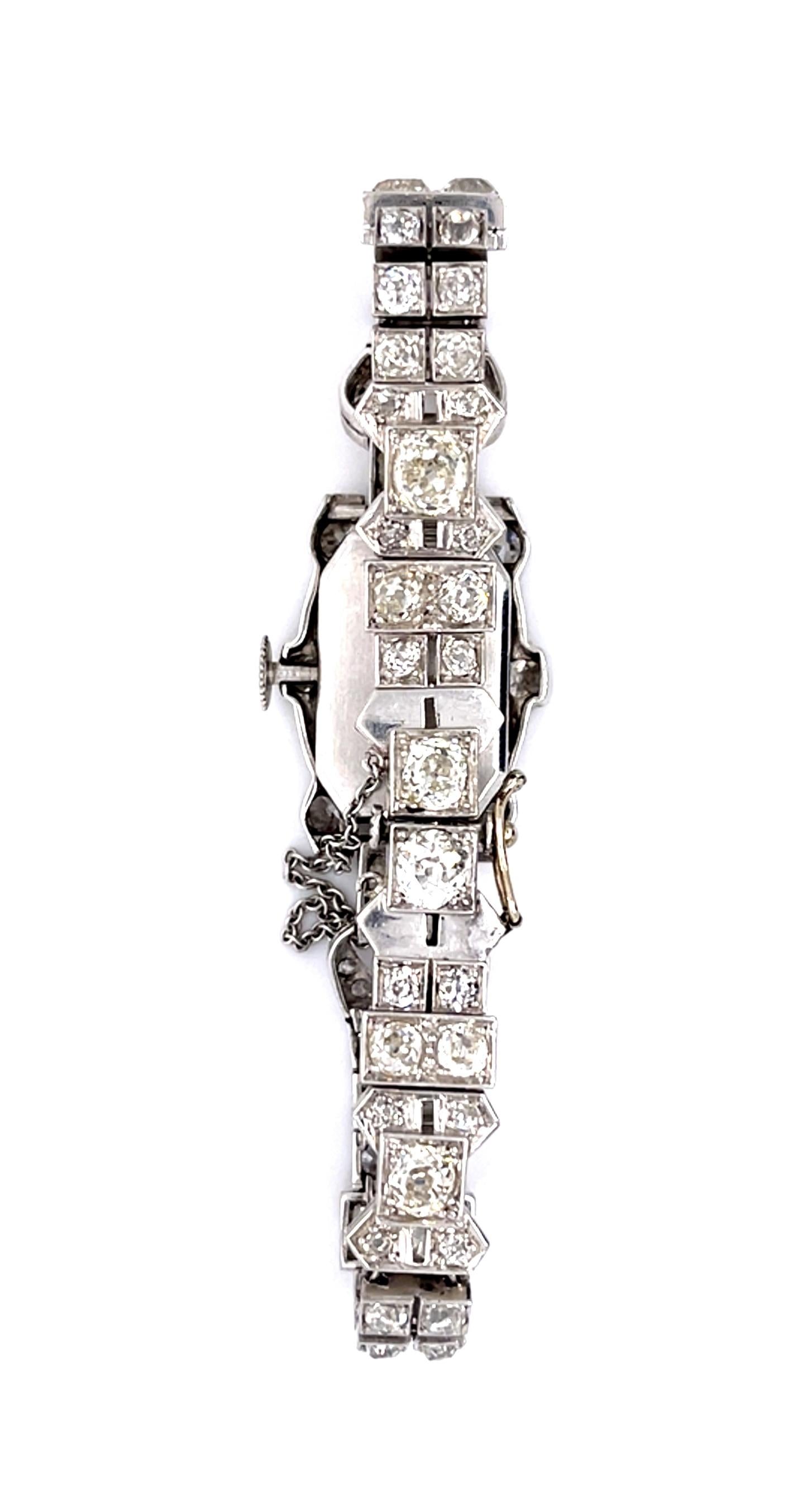 Original Art Deco 2.50ct Old Mine Center Diamond Watch Bracelet (Vintage 1930s)