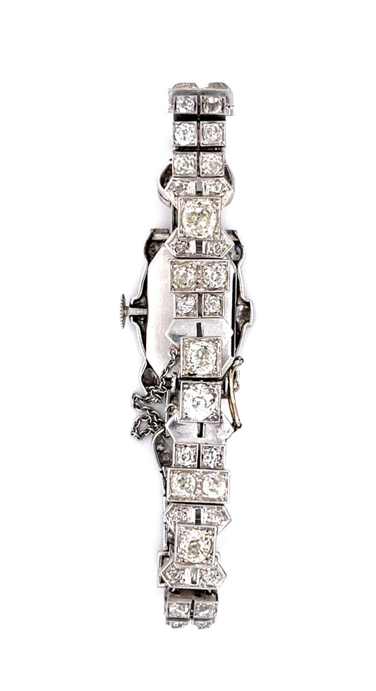 Original Art Deco 2.50ct Old Mine Center Diamond Watch Bracelet (Vintage 1930s)