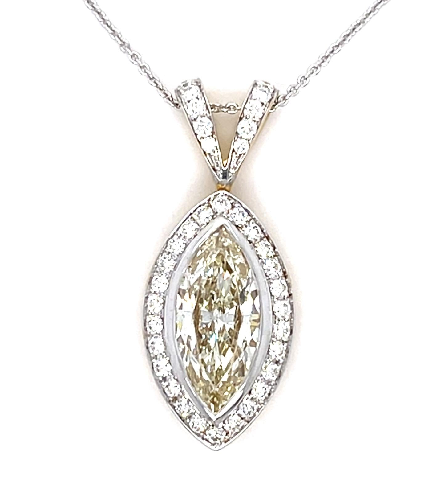 2.17ct Marquise Diamond 18K 2 Tone Pendant