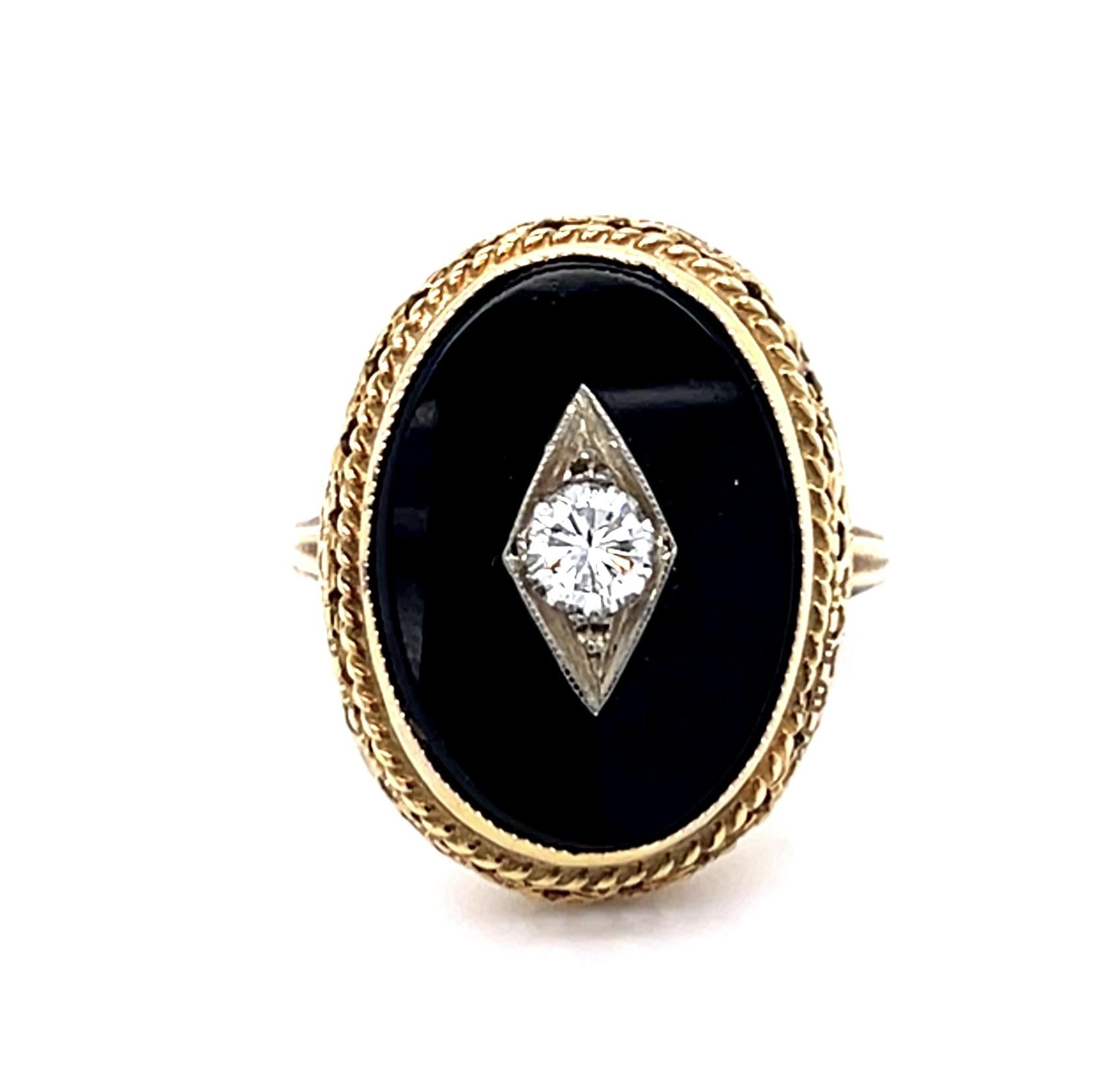 Original Victorian .15ct OEC Dia + Onyx 10KY Ring (Antique 1890s)
