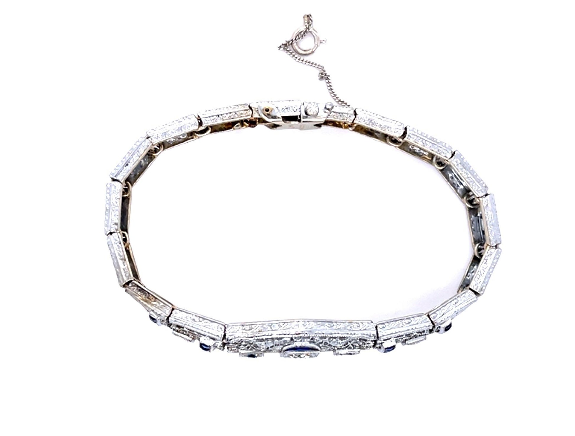 Original Art Deco .38ct Euro Diamond 14KW Filigree Bracelet