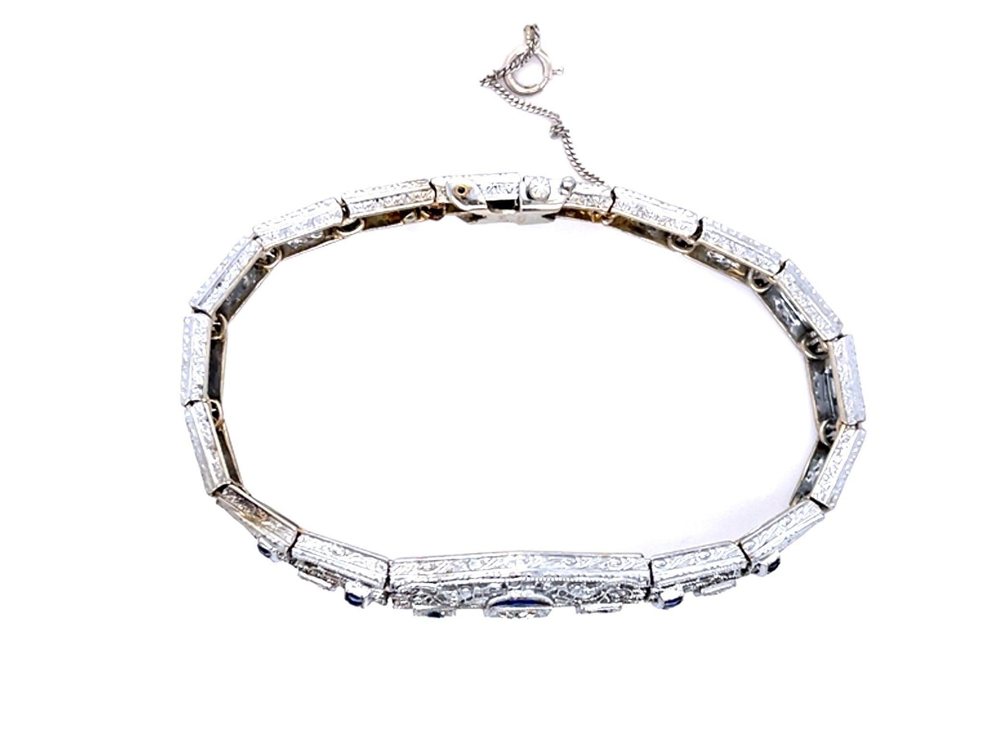 Original Art Deco .38ct Euro Diamond 14KW Filigree Bracelet