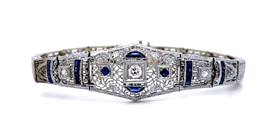 Original Art Deco .38ct Euro Diamond 14KW Filigree Bracelet