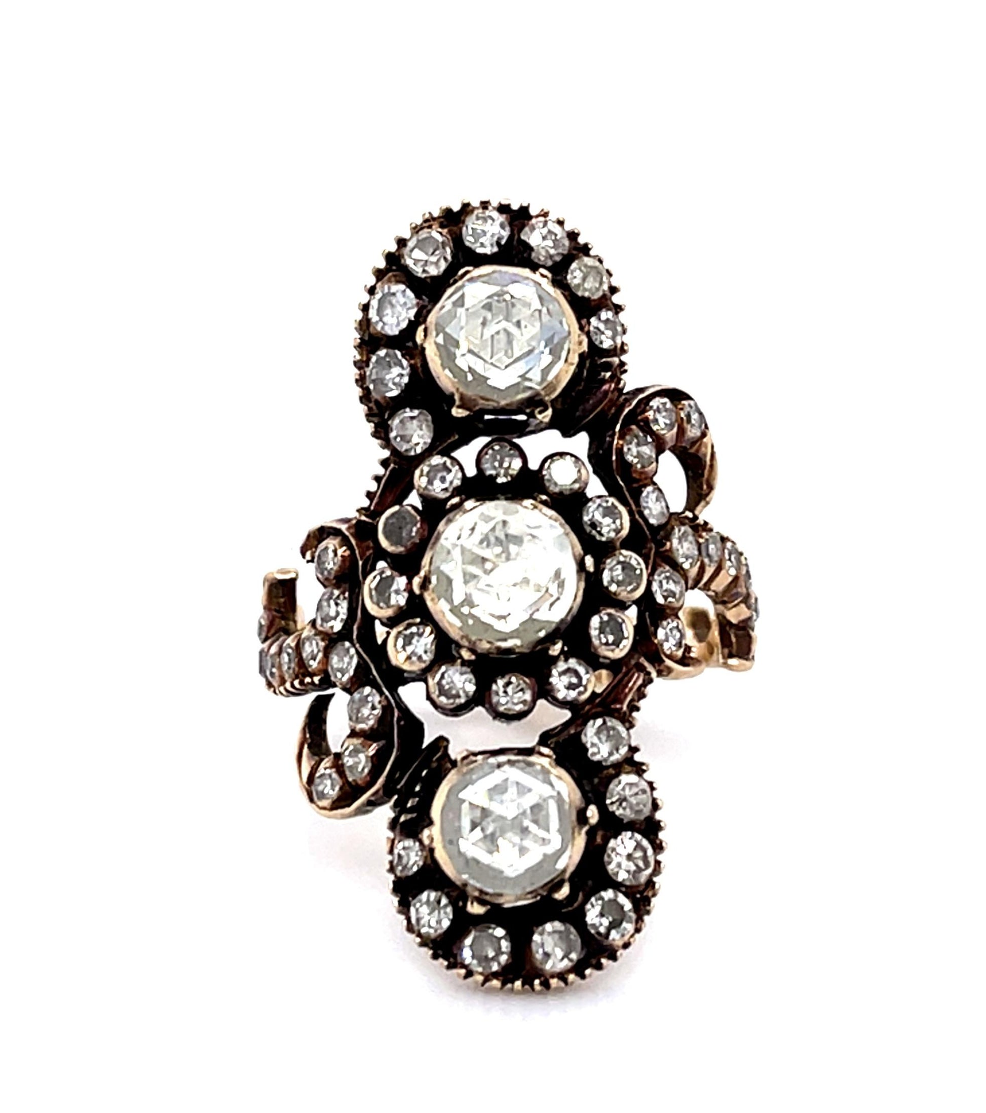 1.80ct (Three Rose-cut Diamonds) 14KY Navette Ring
