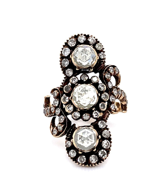 1.80ct (Three Rose-cut Diamonds) 14KY Navette Ring