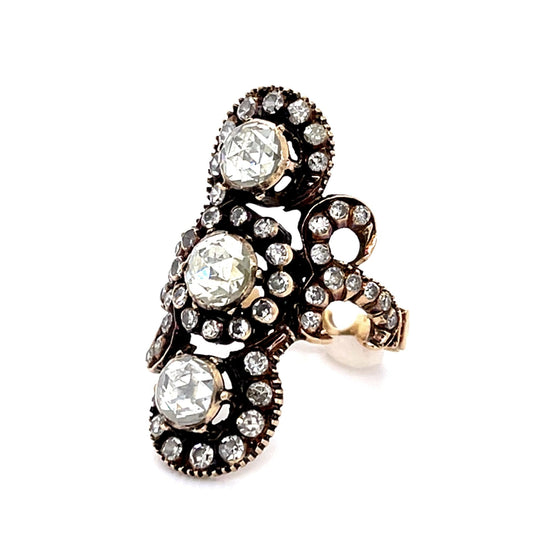 1.80ct (Three Rose-cut Diamonds) 14KY Navette Ring