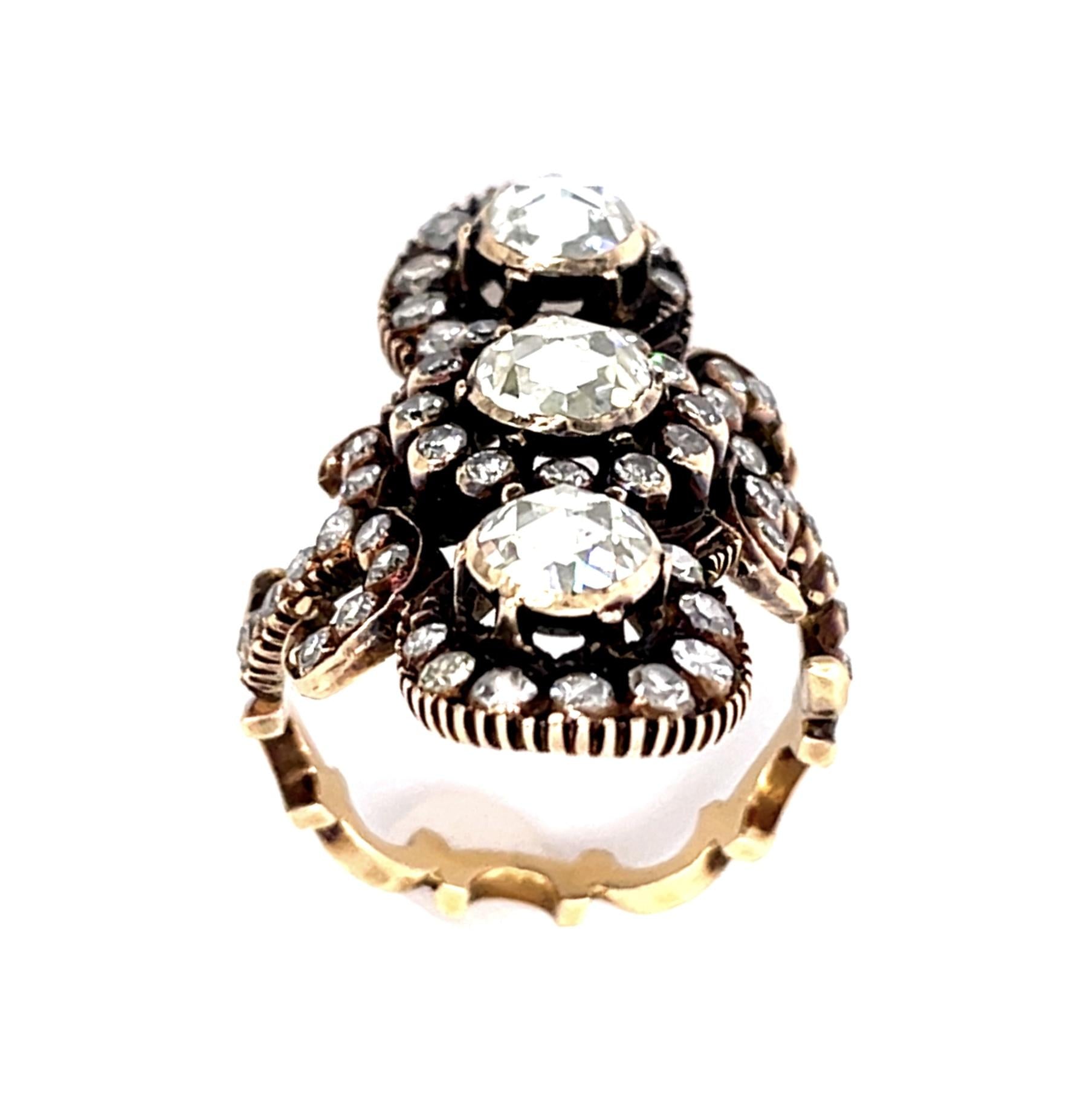 1.80ct (Three Rose-cut Diamonds) 14KY Navette Ring