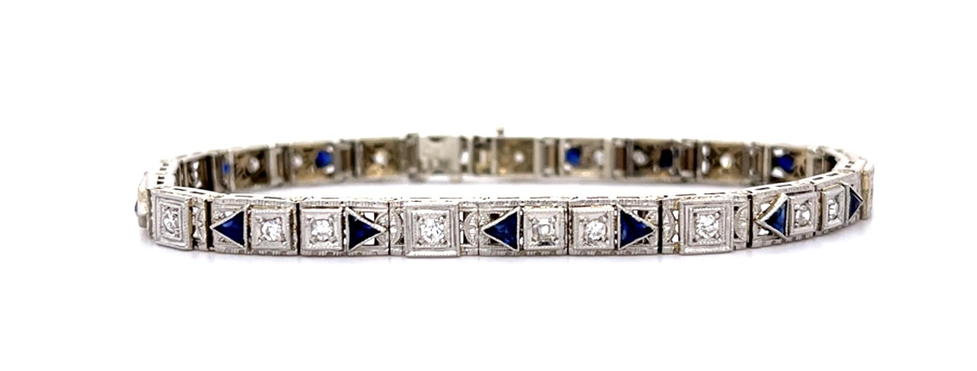 Original Art Deco .80ct Euro Diamond 14KW + Platinum Bracelet (Vintage 1930s)