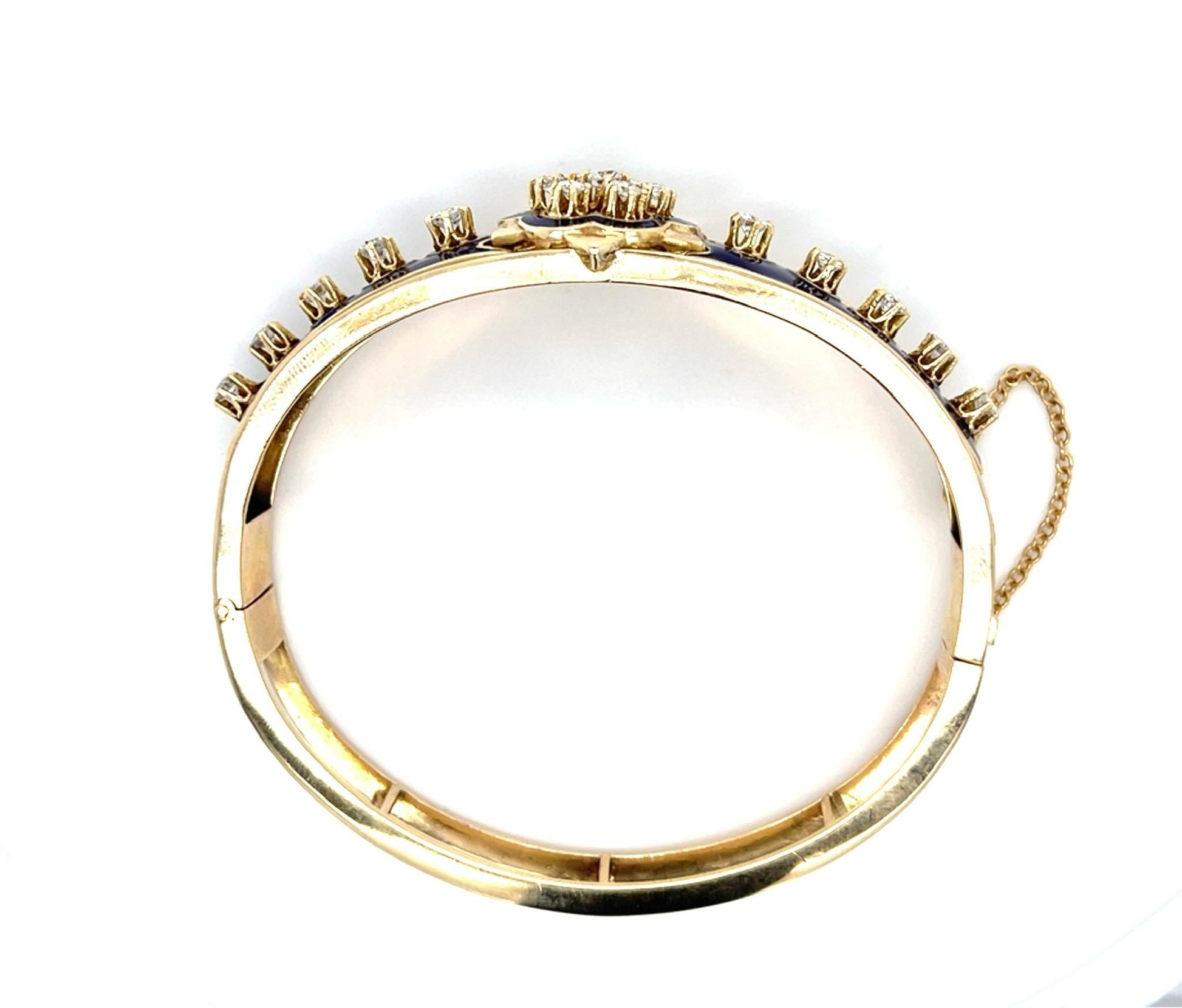 1.70ct Diamond + Enamel 14KY Revival Bangle Bracelet (Vintage 1950s)