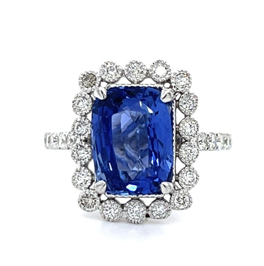 3.87ct Cushion Sapphire 18KW Ring