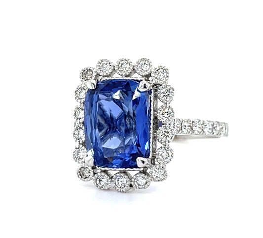3.87ct Cushion Sapphire 18KW Ring