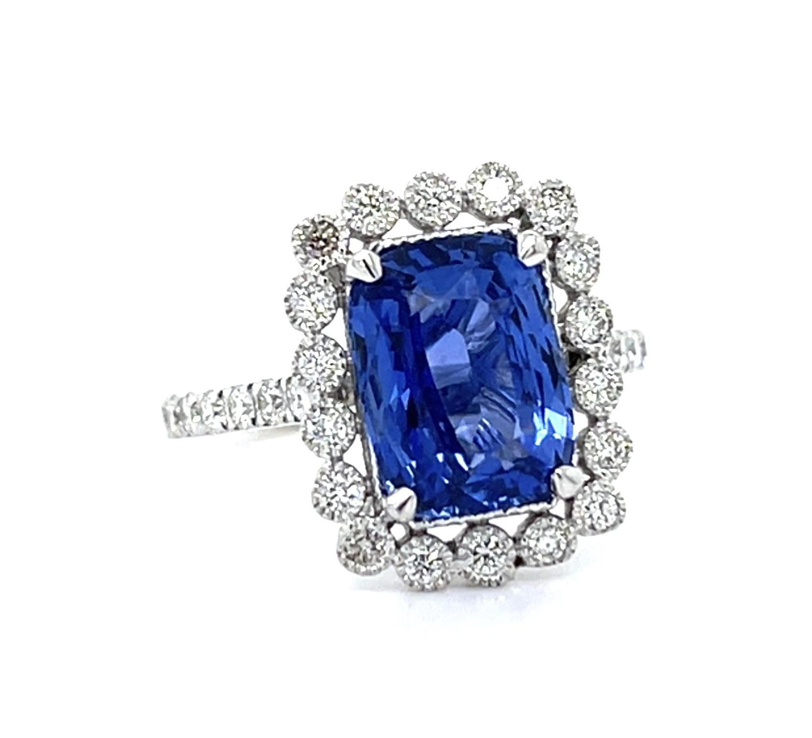 3.87ct Cushion Sapphire 18KW Ring