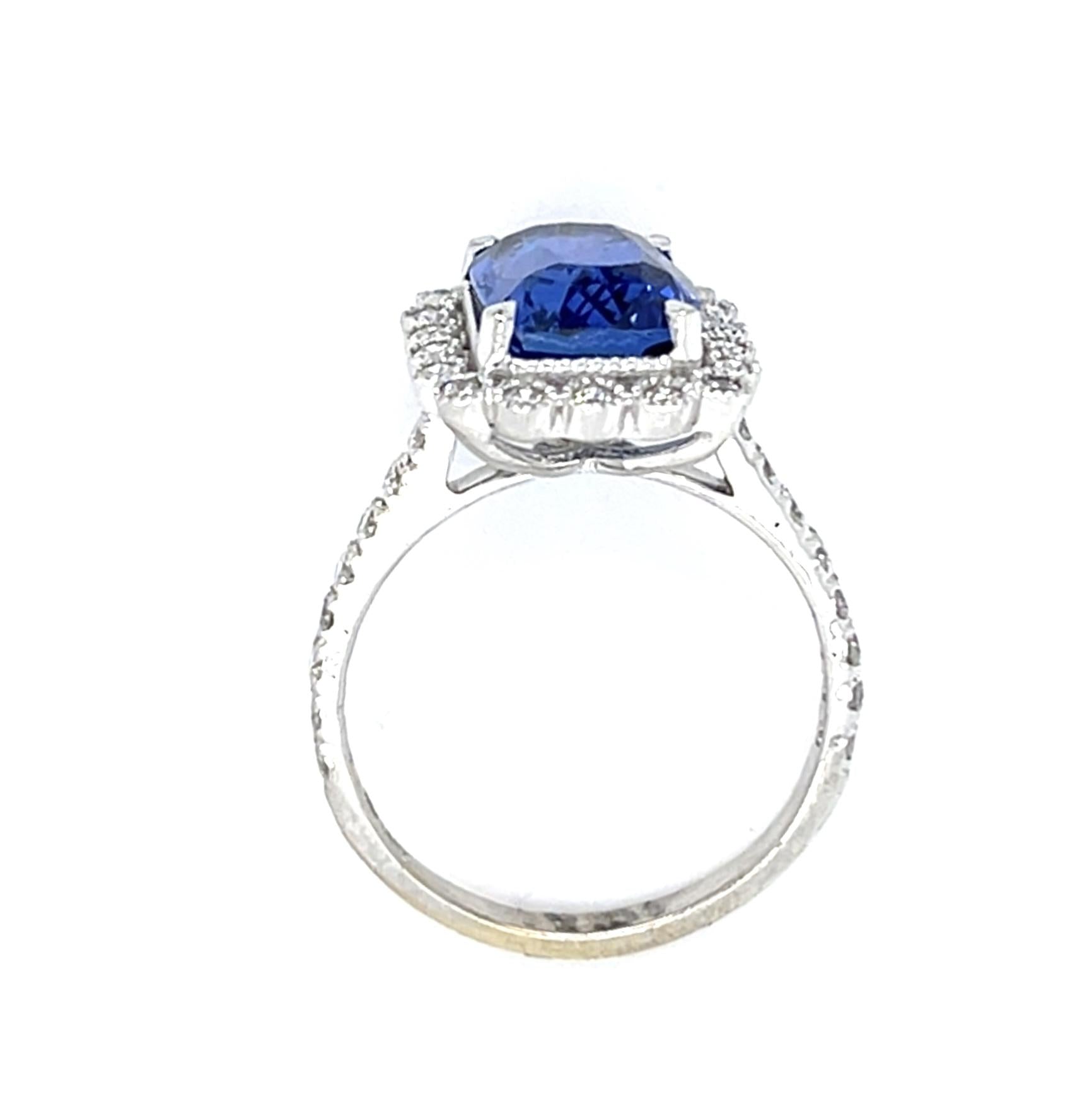3.87ct Cushion Sapphire 18KW Ring