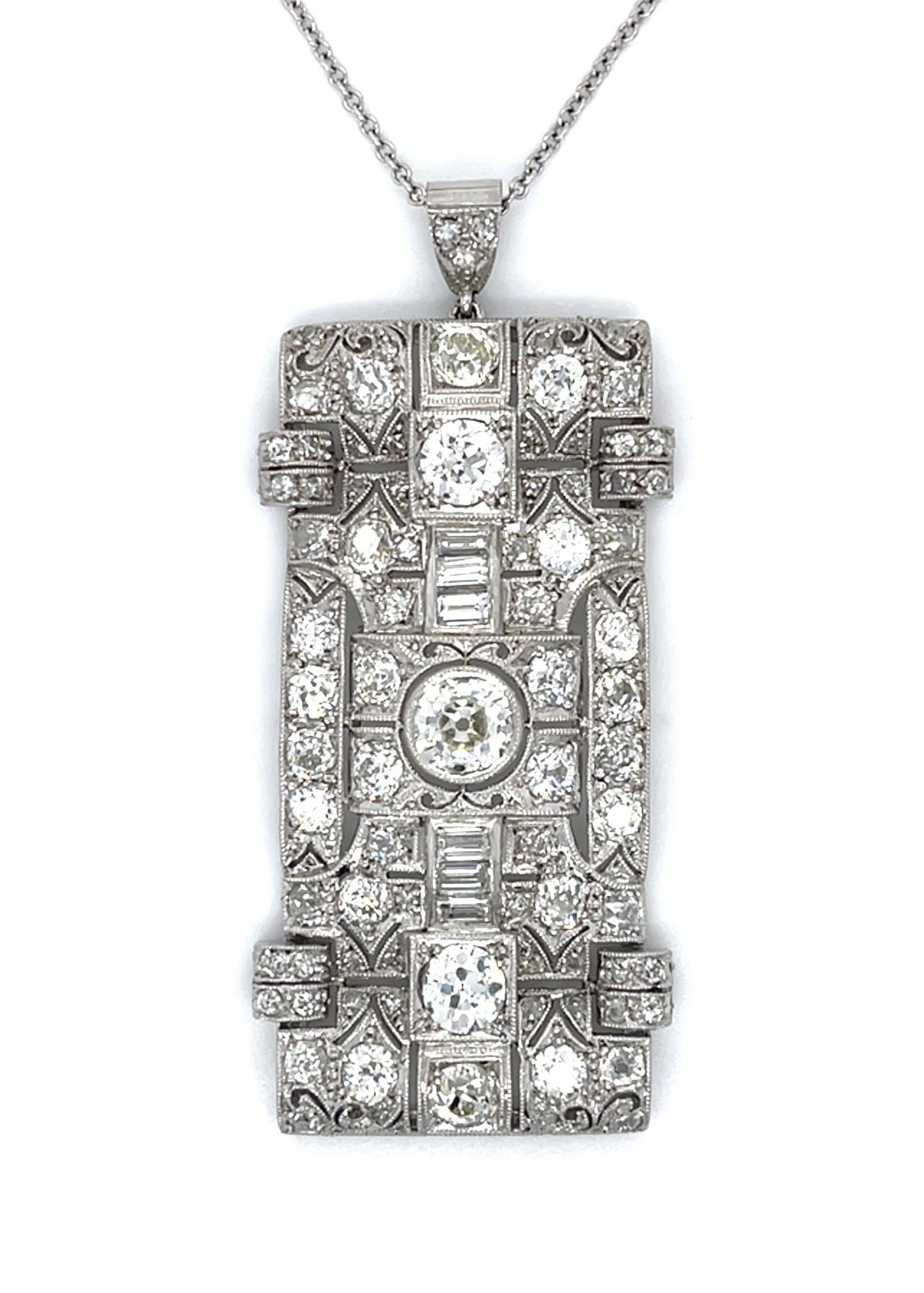 Art Deco .85ct Center Euro Diamond Platinum Pendant (Antique 1920s)